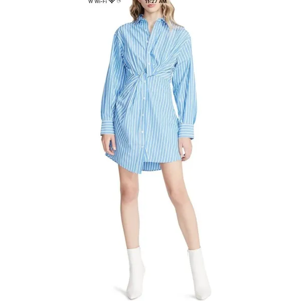 Steve Madden Nadia Dress in Blue Small New Womens Shirtdress Pinstriped - Image 7
