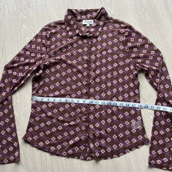 Lavender Moon Shirt Womens XL Sheer Mesh Floral Print Long Sleeve Retro Preppy - Image 8