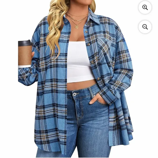 Fantaslook Women's Blue Plaid Button - Image 3