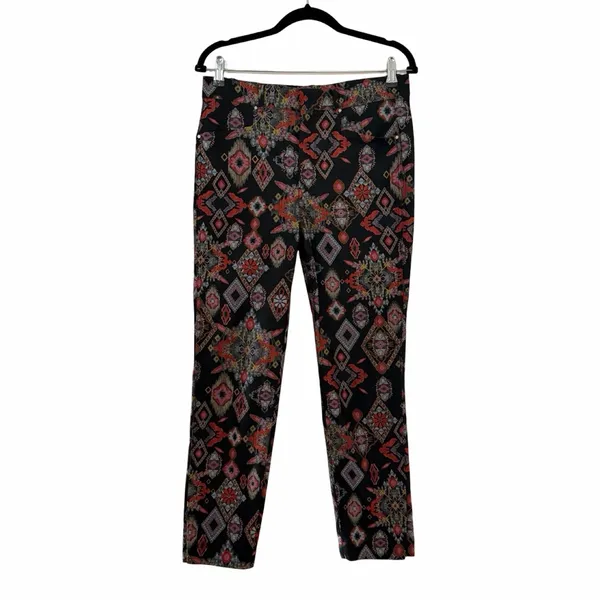 ZARA Mid Rise Black Batik Slim Cotton Bohemian Denim Pants Sz M - Image 5