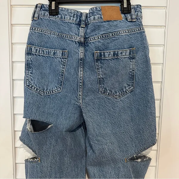 Zara High Rise Destroyed Straight Leg Jeans Sz 2 Ripped Blue - Image 5