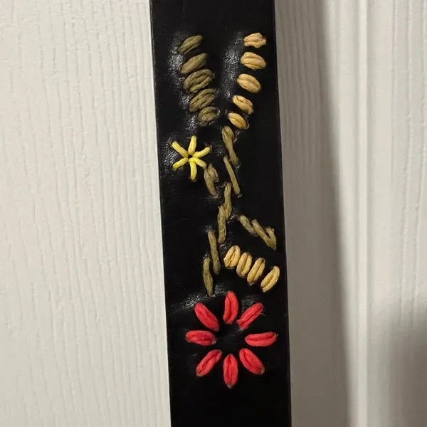 Zara Womens Brown Leather Embroidered Floral Belt Gold Buckle‎ Festival Hippie - Image 4