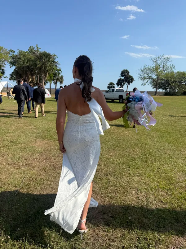 Floral Lace Halter Maxi Dress White - Image 4