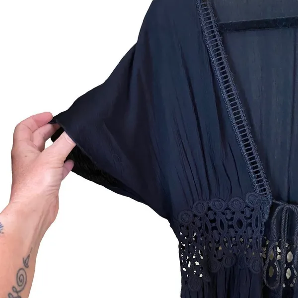 Lavender Field Long Black Kimono Open Front Cover Up - Image 6