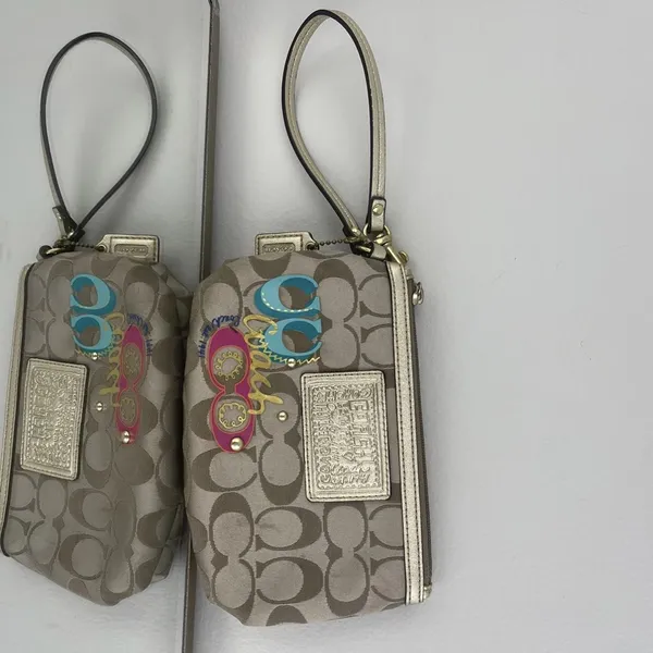 COACH Y2K Brown Logo Monogram Vibrant Graphic Studded Mini Wristlet Coin Wallet - Image 4