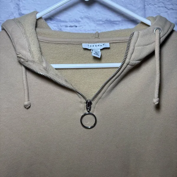 TOPSHOP Hoodie Quarter Zip Hooded Sweatshirt Tan Size 0-2 - Image 4