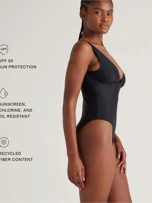 Quince Italian Plunge One-Piece Swimsuit | Medium | Black - Image 3