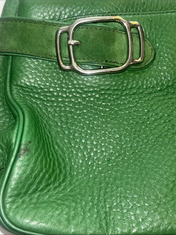 Cole Haan Vintage Green Leather Handbag Silver Hardware Suede Detail Preloved - Image 9