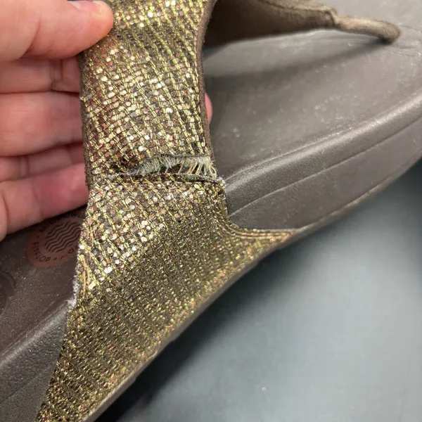 FitFlop Womens Lulu Glitter Toe Post Strap Leather Sandals Flip‎ Gold Size 10 - Image 5