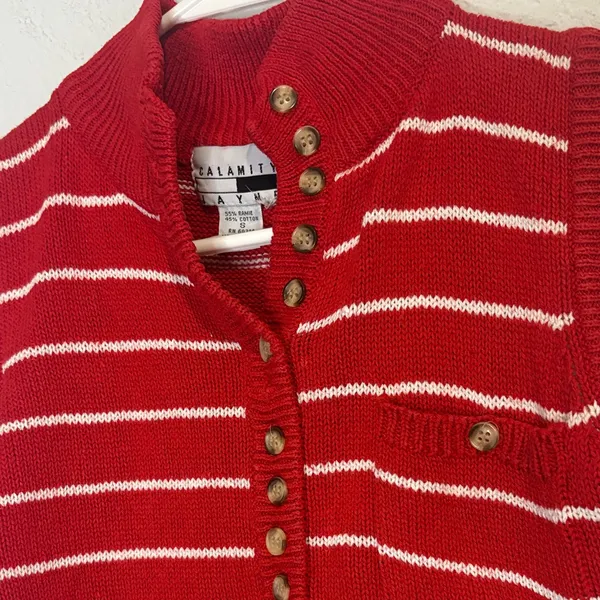 Vintage Calamity Jayne Red and white striped knit Sweater Vest small - Image 3