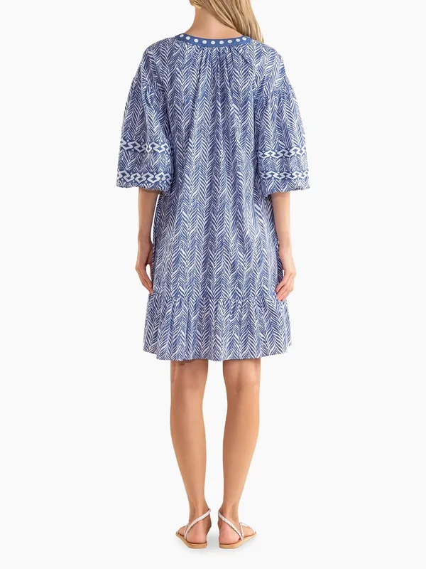 Shoshanna blue and white patterned Harbor Tassel Cotton Dress Size M Like New - Image 3