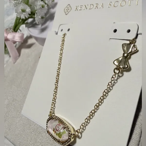 NEW Loveshackfancy X Kendra Scott Elisa Pink Bloom Floral Bow Necklace Heirloom - Image 4