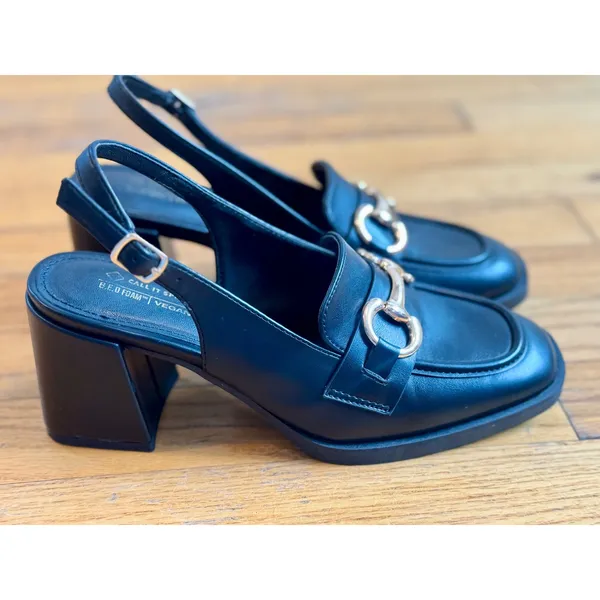 Call It Spring Linnette Black Horsebit Slingback Loafer Heels Size 6 - Image 5