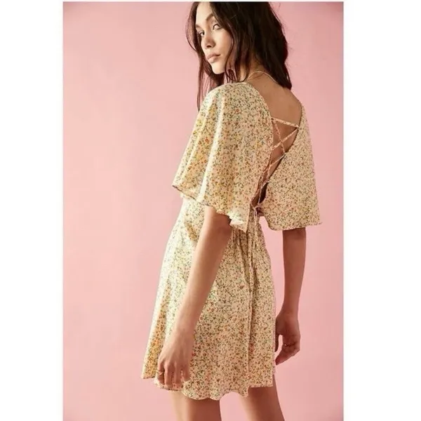 Free People Cream&Orange Floral Print Florence Smocked Mini Dress Sz.L - Image 2