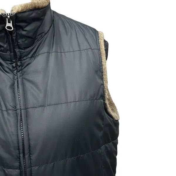 Eddie Bauer Vest Black Faux Fur Collar‎ & Lining Women's Size Small Full Zip - Image 3