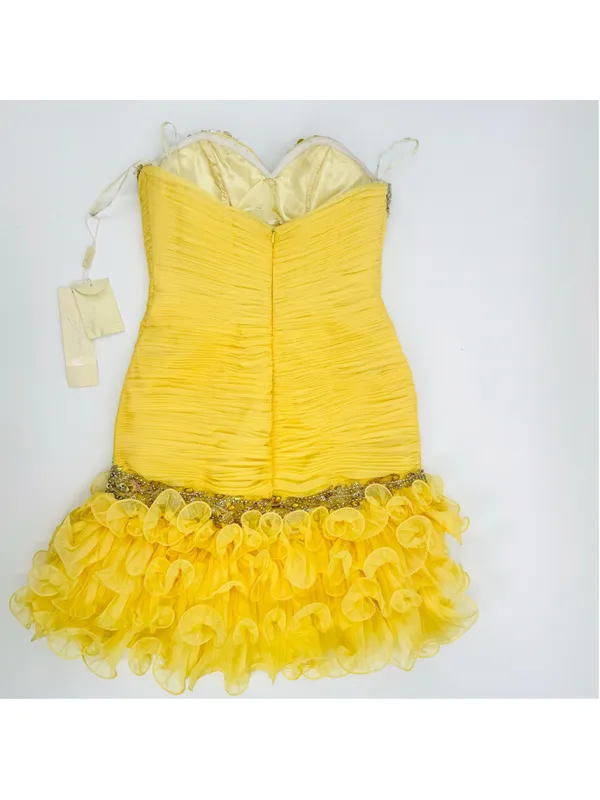 NWT Jasz Couture Strapless Beaded Cocktail Formal Short Dress Yellow Size 4 - Image 4