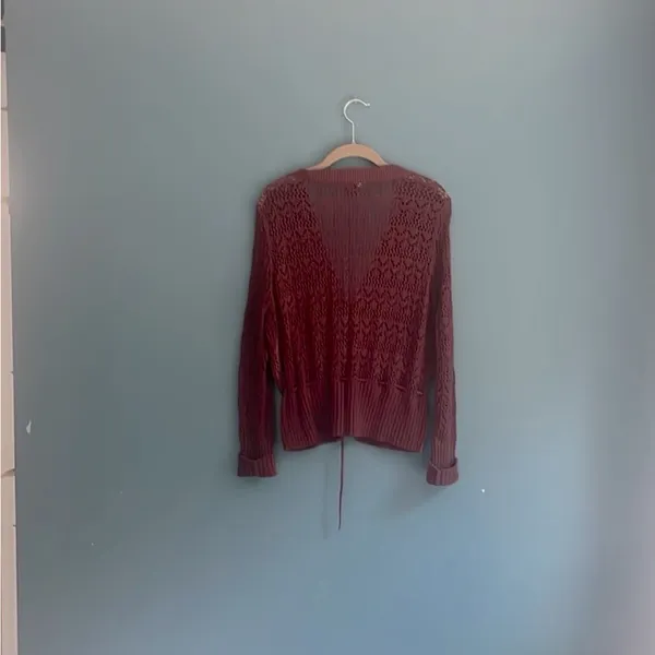 a.n.a burgundy‎ knit button-down sweater women’s size large - Image 2