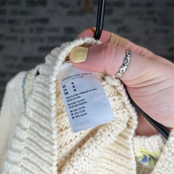 American Eagle | women knitted cream button down sweater vest - Image 8