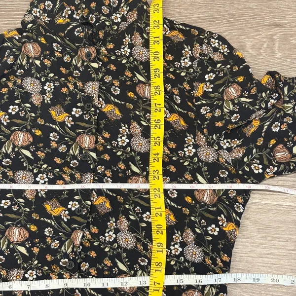 Natural Life Moody Floral Mini Shirt Dress Black Long Sleeve Rayon Cottage Med‎ - Image 10