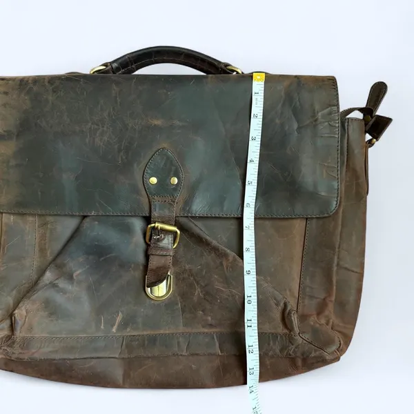 Vintage Briefcase Bag Brown Distressed Real Leather USA Preppy Academia Professor Laptop Book Brass Buckle Antique Streetwear Measurement in pics - Image 6