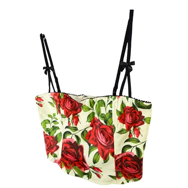 Jaded London Scarlett Satin Corset Top Womens 4 Ivory Red Rose Floral Coquette - Image 3