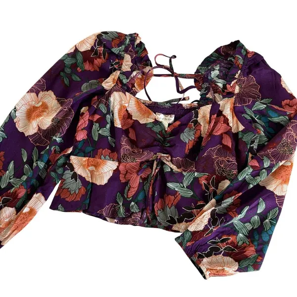 Band of the Free Floriane Purple Floral Print Crop Top Blouse Women’s Medium - Image 9