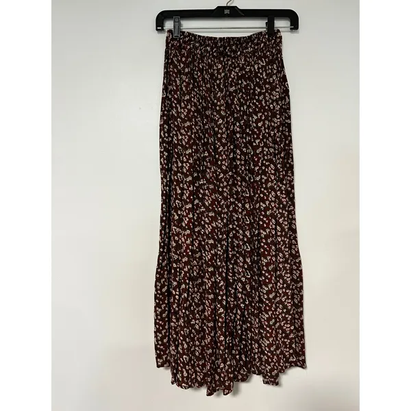 VINTAGE Jane Ashley Burgundy Floral Two Piece Shirt and Pleated Midi Skirt ML - Image 13