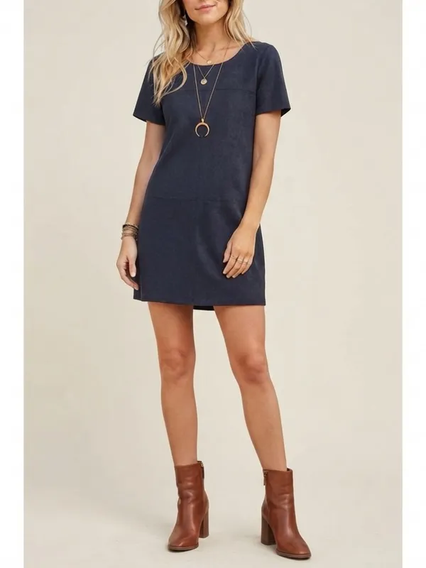 Mackenzie & Me Navy Faux Suede Short Sleeve Dress Womens Size Medium Made in USA - Image 3