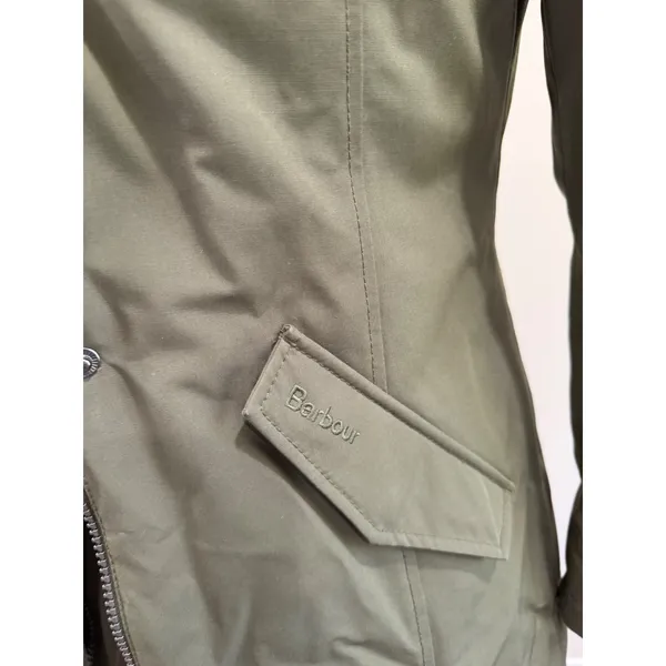 Barbour Elper Waterproof Parka Jacket Olive Green Faux Fur Hood US 4 - Image 5
