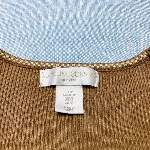 Caroline Constas New York Ribbed Checkered Trim Tank Size XS in Brown - Image 4