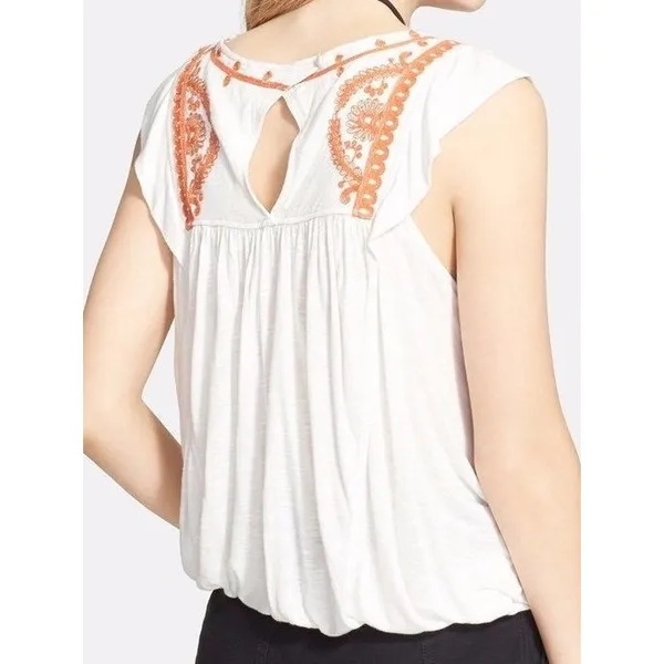 Free People White Orange Embroidered Boho Sleeveless Blouson Top Blouse - Image 2