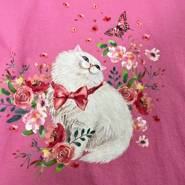 Azalea Sitting‎ Kitty Women Printed Tee Short Sleeve Causal Cotton Pink L - Image 4