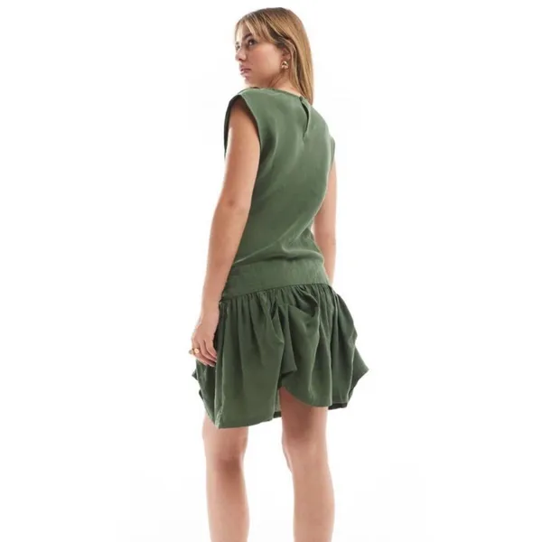 NWT ASOS Design Cowl Neck Hitched Hem Cupro Mini Dress Dark Green Size 10 - Image 4