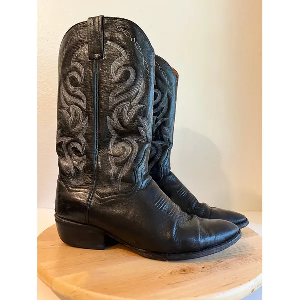 Vintage Dan Post Classic Black Genuine Leather Western Boots Size 9 Women's - Image 15