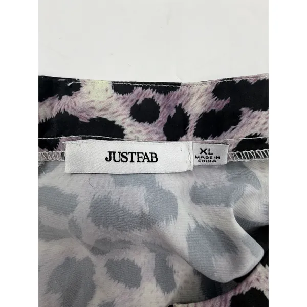 JustFab Womens XL Purple Leopard Print A-Line Midi Skirt Animal Print High Waist - Image 3