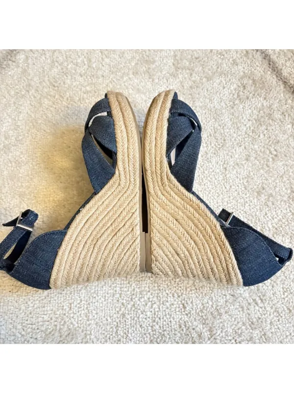 Christian Siriano Denim Espadrille Wedge Sandals Sz 6 Blue Open Toe Heels - Image 3