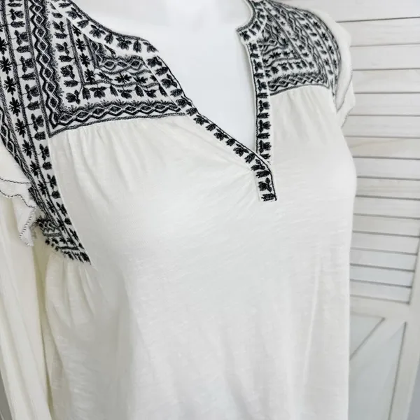 Fat‎ Face Martha Boho Embroidered V Neck Slub Knit Shirt Cream 12 Long Sleeve - Image 6