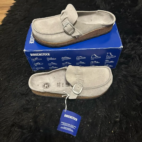 Birkenstock Buckley gray suede clogs mules slip on shoes new - Image 8