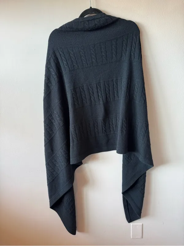 Vintage Vineyard Vines Black Cashmere Wool Cable Knit Detail Shawl Wrap One Size - Image 5