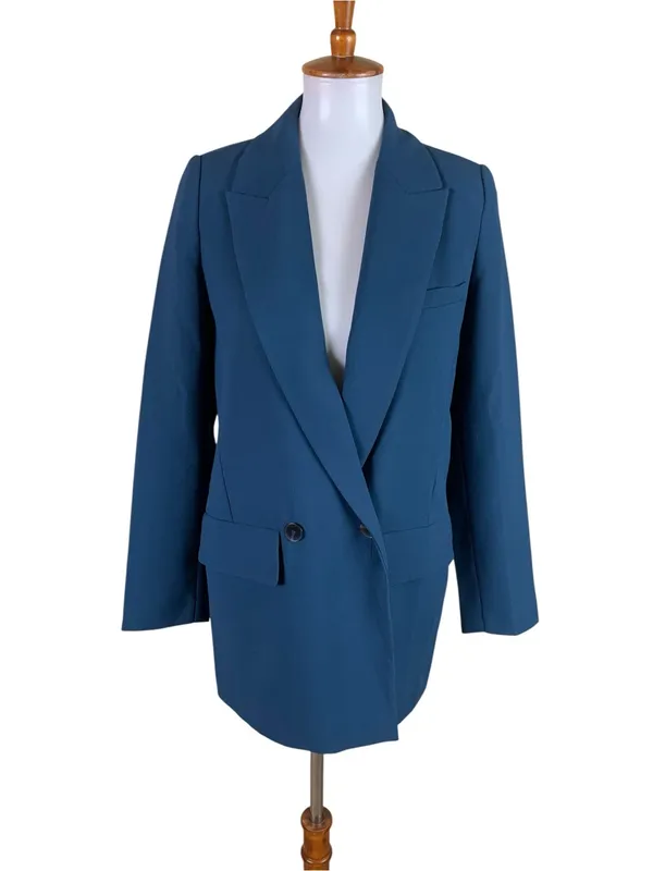 Zara Teal Double‎ Breasted Blazer XS Tailored Office Career Business Jacket - Image 2