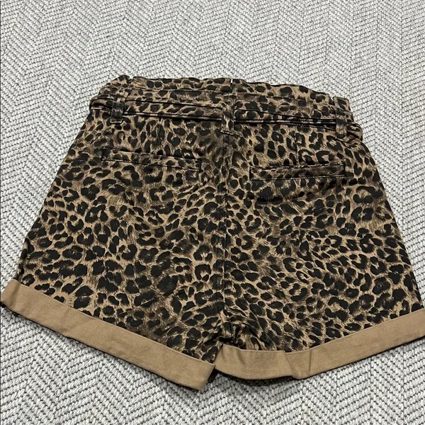 Express Leopard Print Paperbag Waist Shorts - Brown/Black - Image 9
