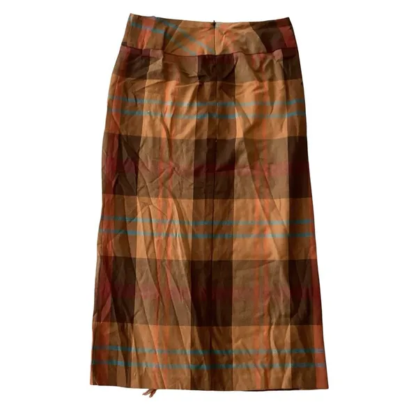 Vintage Long Plaid Skirt Brown Size 8 - Image 3