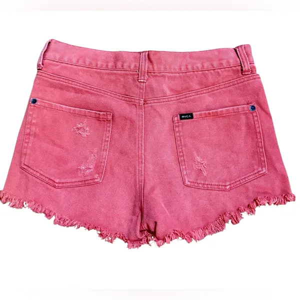 RVCA Women's Faded Red Distressed Raw‎ Hem Jean Shorts Sz 26 - Image 2