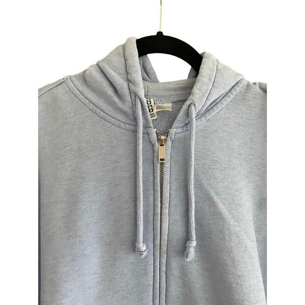 H&M Light Blue Marled Zip Up Hoodie Size Small - Image 4