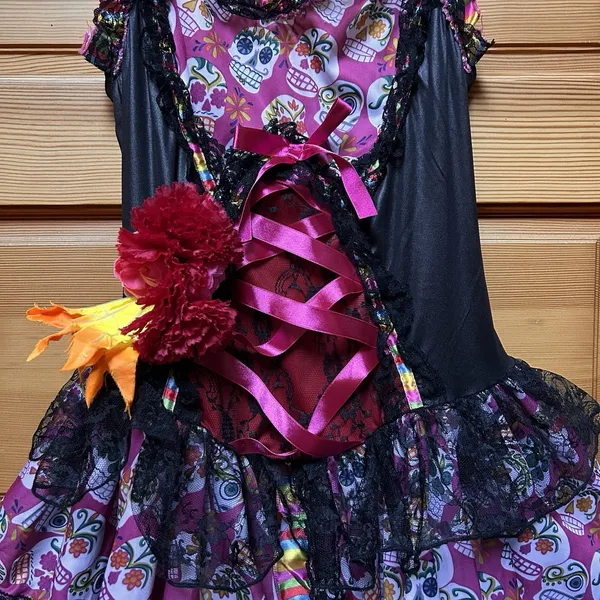 Valentines Day Womens Pink Skull Ribbon Lace Dress Size Medium Witchy Whimsygoth - Image 4