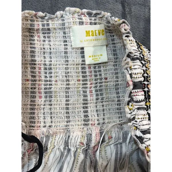 Maeve Anthropologie Wide Leg Pants Womens Multicolor Smocked Ikat Print Medium - Image 3