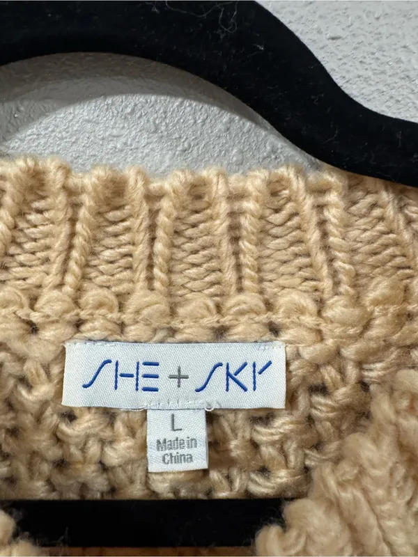 She & Sky Chunky Knit Colorblock Sweater in Beige and Rust - Image 3