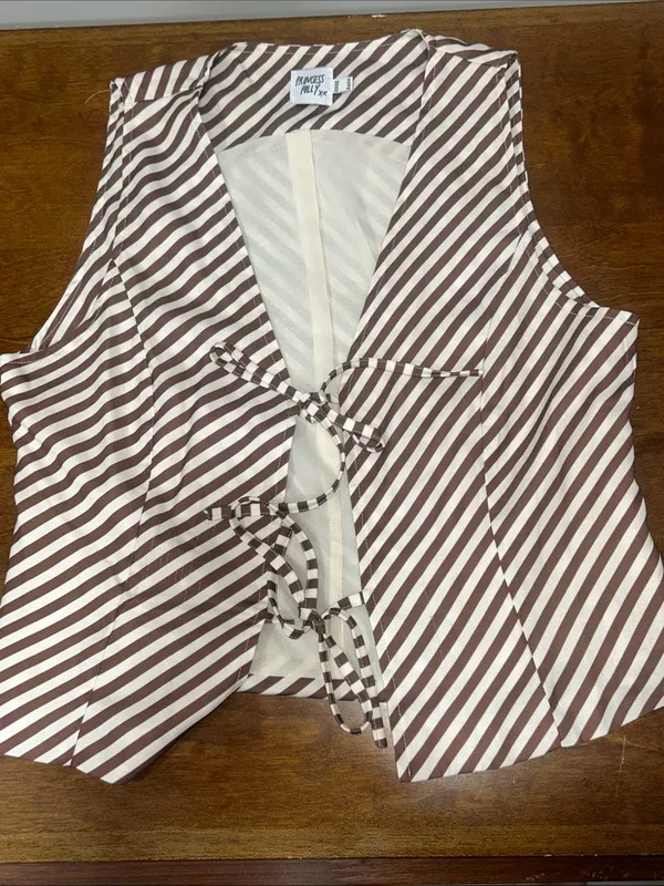 Princess Polly Lishar Vest - Brown & White Striped Tie-Front Vest size 10 NWOT - Image 5