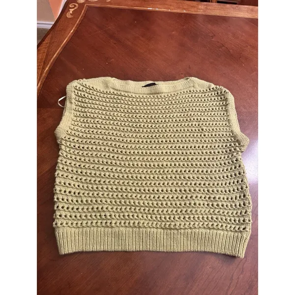 Broadway Crochet Tank Top - Women's Medium, Sage Cotton Blend - Image 2