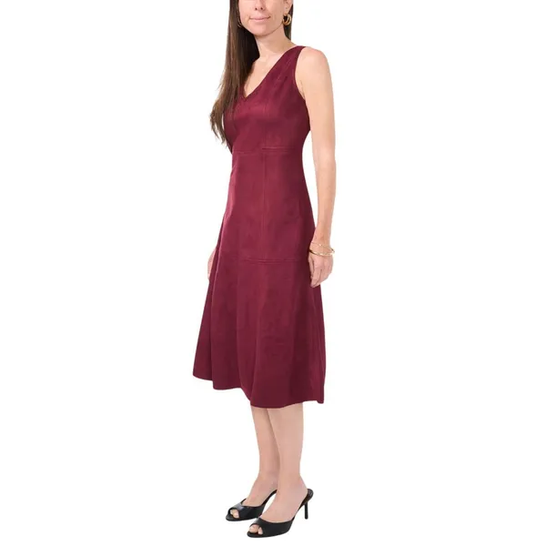 Msk Womens Petite V-Neck Fit Flare Faux Suede Dress 91699953V Merlot Purple 8P - Image 9